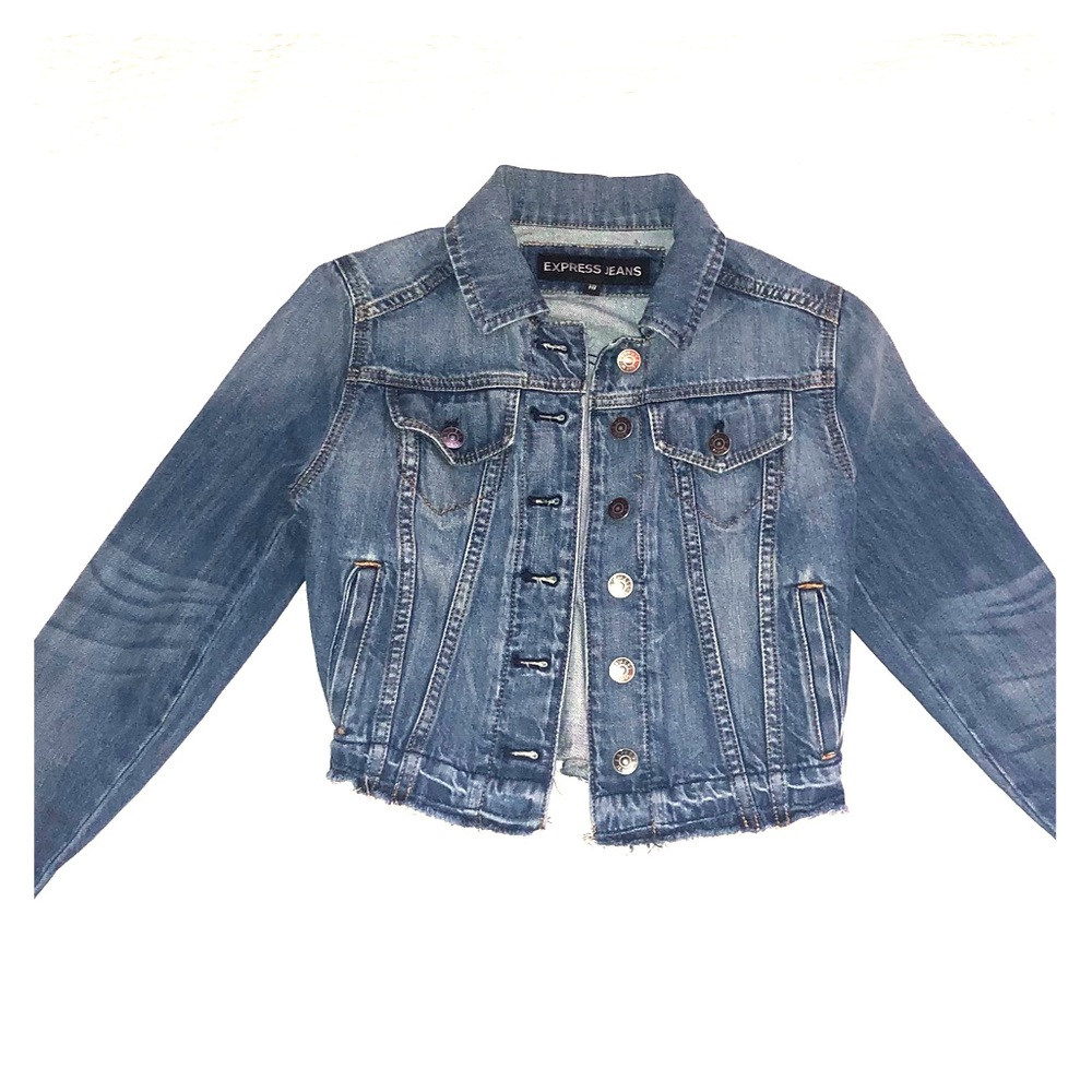 Express Jean jacket lightly distressed, worn once